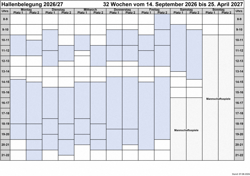 Hallenbelegung 2026/27