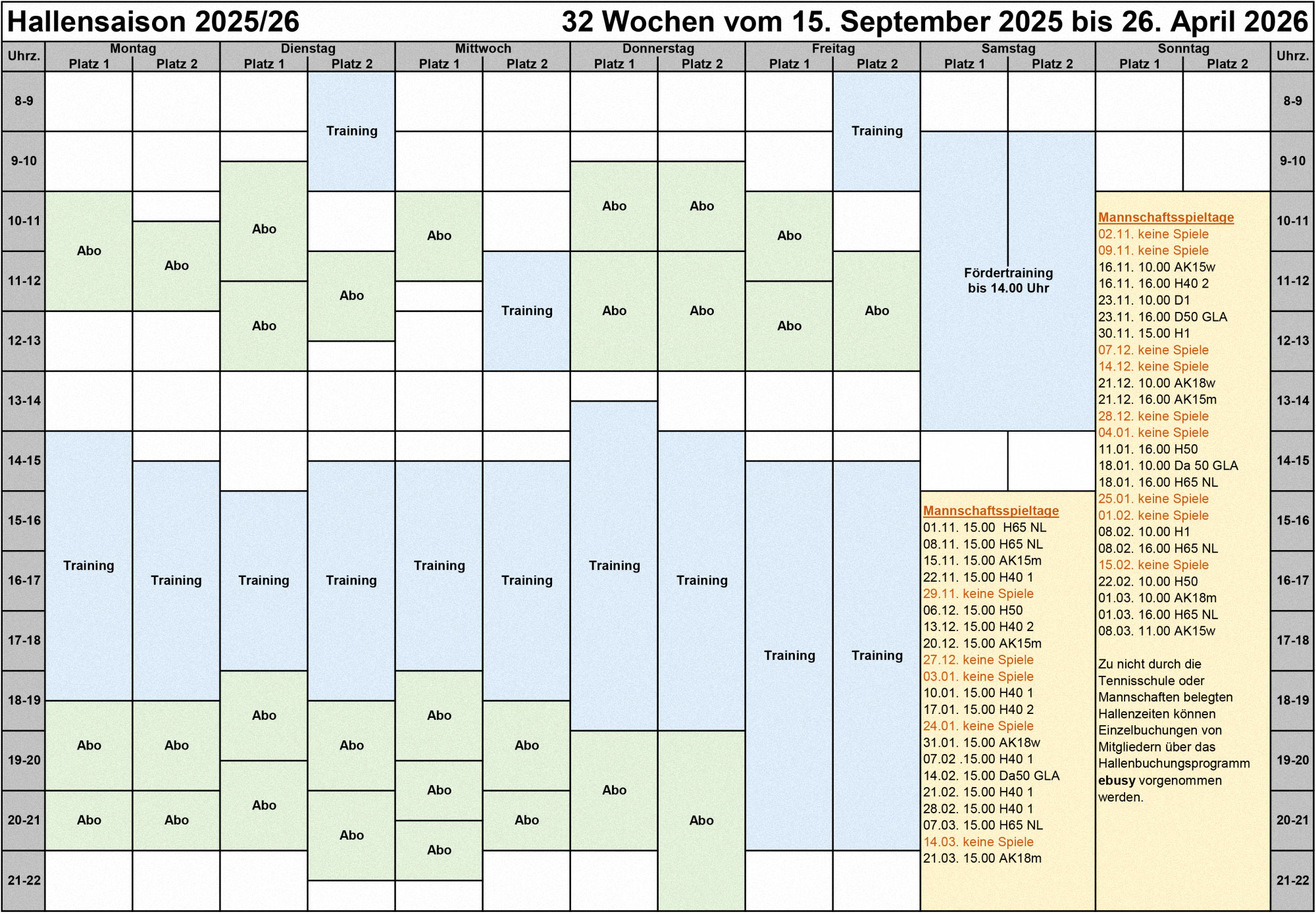 Hallenplan 2025-26